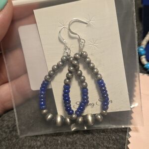 Silver and Blue Beaded Earrings